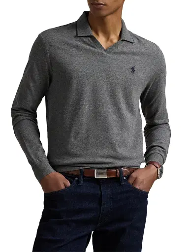 Polo Ralph Lauren Men's Textured Cotton Jersey Polo Shirt - Fortress Grey Heather - Size Small | Thumbnail 3 Polo Ralph Lauren Men's Textured Cotton Jersey Polo Shirt - Fortress Grey Heather - Size Small | Thumbnail 3