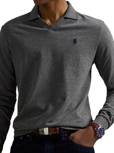 Polo Ralph Lauren Men's Textured Cotton Jersey Polo Shirt - Fortress Grey Heather - Size Small | Thumbnail 5 Polo Ralph Lauren Men's Textured Cotton Jersey Polo Shirt - Fortress Grey Heather - Size Small | Thumbnail 5