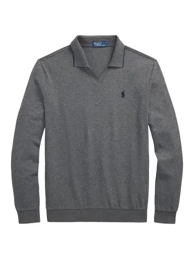 Polo Ralph Lauren Men's Textured Cotton Jersey Polo Shirt - Fortress Grey Heather - Size Small | Thumbnail 1 Polo Ralph Lauren Men's Textured Cotton Jersey Polo Shirt - Fortress Grey Heather - Size Small | Thumbnail 1