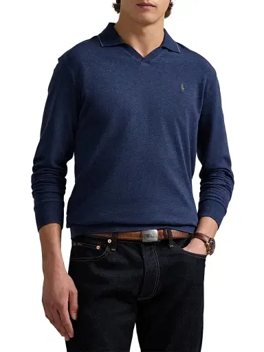 Polo Ralph Lauren Men's Textured Cotton Jersey Polo Shirt - Spring Navy Heather - Size Small | Thumbnail 3
