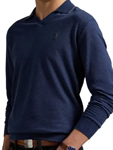 Polo Ralph Lauren Men's Textured Cotton Jersey Polo Shirt - Spring Navy Heather - Size Small | Thumbnail 5