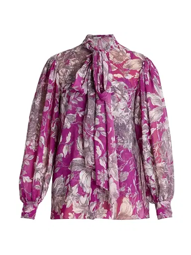 Erdem Women's Floral Tie-Neck Blouse | Thumbnail 1 Erdem Women's Floral Tie-Neck Blouse | Thumbnail 1