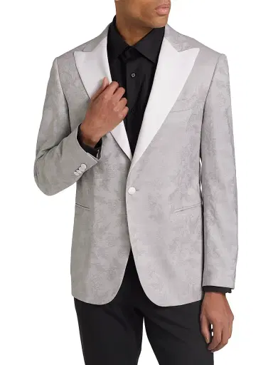 Saks Fifth Avenue Men's COLLECTION Floral Wool One-Button Dinner Jacket - Mirage Gray | Thumbnail 3 Saks Fifth Avenue Men's COLLECTION Floral Wool One-Button Dinner Jacket - Mirage Gray | Thumbnail 3