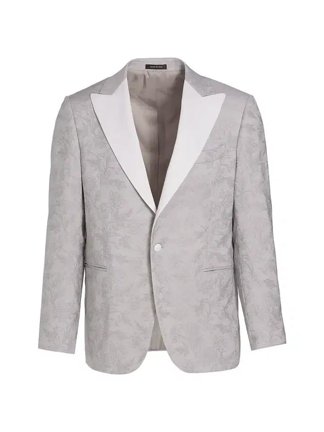 Saks Fifth Avenue Men's COLLECTION Floral Wool One-Button Dinner Jacket - Mirage Gray