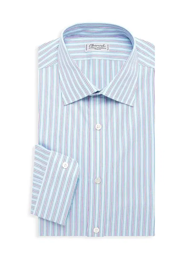 Charvet Men's Striped Dress Shirt - Light Pink Mauve