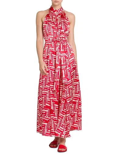 Kiton Women's Printed Silk Sleeveless Midi-Dress - Red - Size 4 | Thumbnail 3