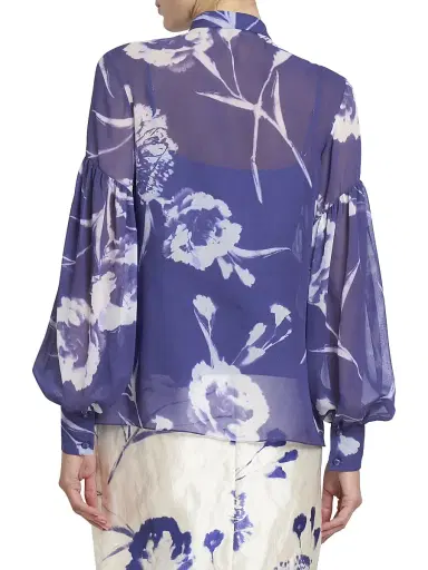 Erdem Women's Carnation Blouson-Sleeve Shirt - Carnation Cyanotype Heather | Thumbnail 5