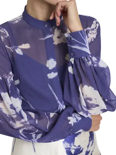 Erdem Women's Carnation Blouson-Sleeve Shirt - Carnation Cyanotype Heather | Thumbnail 6