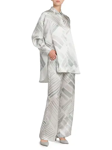 Kiton Women's Abstract Silk Drawstring Straight-Leg Pants - Greyazure - Size 4 | Thumbnail 2 Kiton Women's Abstract Silk Drawstring Straight-Leg Pants - Greyazure - Size 4 | Thumbnail 2