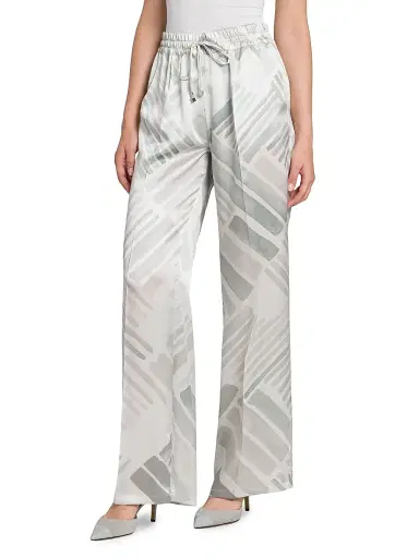 Kiton Women's Abstract Silk Drawstring Straight-Leg Pants - Greyazure - Size 4 | Thumbnail 4 Kiton Women's Abstract Silk Drawstring Straight-Leg Pants - Greyazure - Size 4 | Thumbnail 4