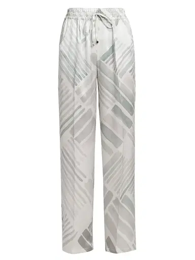 Kiton Women's Abstract Silk Drawstring Straight-Leg Pants - Greyazure - Size 4 | Thumbnail 1 Kiton Women's Abstract Silk Drawstring Straight-Leg Pants - Greyazure - Size 4 | Thumbnail 1