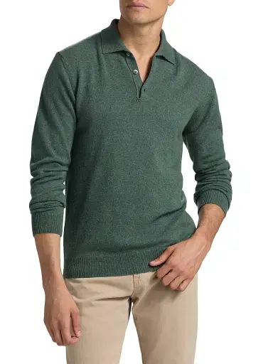 Saks Fifth Avenue Men's COLLECTION Cashmere Long-Sleeve Polo Sweater | Thumbnail 3
