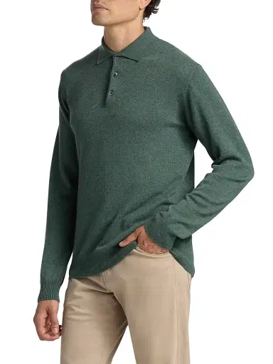 Saks Fifth Avenue Men's COLLECTION Cashmere Long-Sleeve Polo Sweater | Thumbnail 4