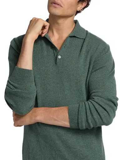 Saks Fifth Avenue Men's COLLECTION Cashmere Long-Sleeve Polo Sweater | Thumbnail 6