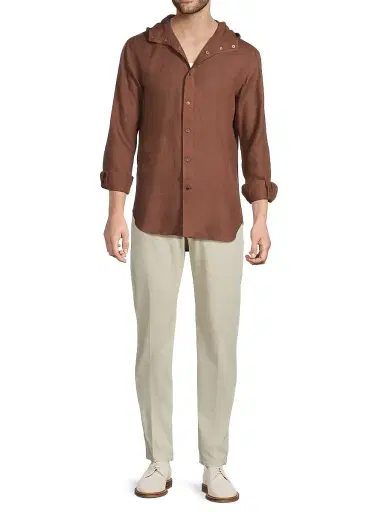 Kiton Men's Mariano Hooded Linen Shirt - Dark Brown | Thumbnail 2