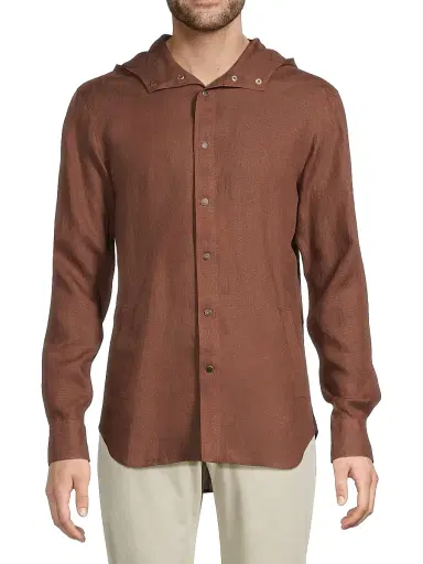 Kiton Men's Mariano Hooded Linen Shirt - Dark Brown | Thumbnail 3