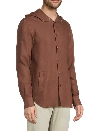 Kiton Men's Mariano Hooded Linen Shirt - Dark Brown | Thumbnail 4