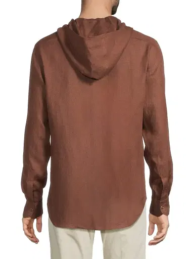 Kiton Men's Mariano Hooded Linen Shirt - Dark Brown | Thumbnail 5