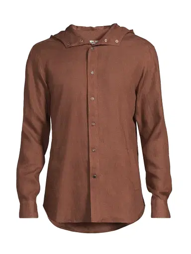Kiton Men's Mariano Hooded Linen Shirt - Dark Brown | Thumbnail 1