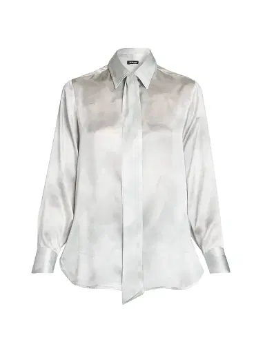 Kiton Women's Silk Tie Blouse - Sky Blue - Size 2 | Thumbnail 1 Kiton Women's Silk Tie Blouse - Sky Blue - Size 2 | Thumbnail 1