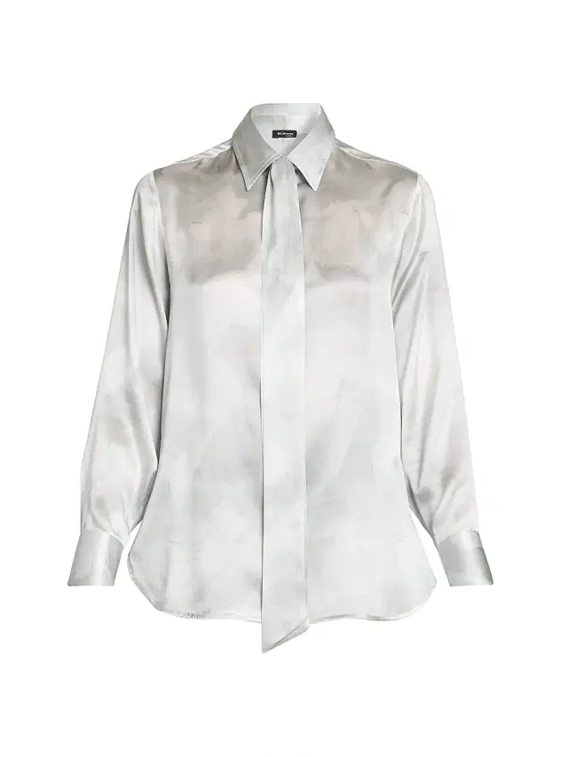 Kiton Women's Silk Tie Blouse - Sky Blue