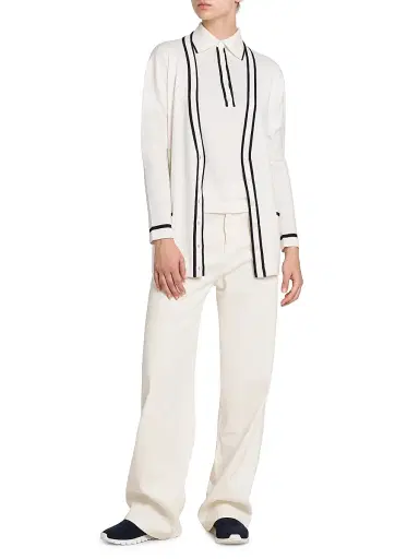 Kiton Women's Wool Knit V-Neck Cardigan - White Blue - Size 10 | Thumbnail 2 Kiton Women's Wool Knit V-Neck Cardigan - White Blue - Size 10 | Thumbnail 2