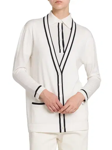 Kiton Women's Wool Knit V-Neck Cardigan - White Blue - Size 10 | Thumbnail 3 Kiton Women's Wool Knit V-Neck Cardigan - White Blue - Size 10 | Thumbnail 3