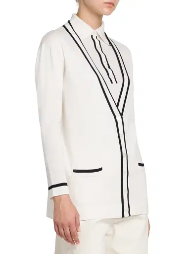 Kiton Women's Wool Knit V-Neck Cardigan - White Blue - Size 10 | Thumbnail 4 Kiton Women's Wool Knit V-Neck Cardigan - White Blue - Size 10 | Thumbnail 4