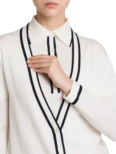 Kiton Women's Wool Knit V-Neck Cardigan - White Blue - Size 10 | Thumbnail 6 Kiton Women's Wool Knit V-Neck Cardigan - White Blue - Size 10 | Thumbnail 6