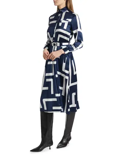 Kiton Women's Printed Silk Belted Shirtdress - White Blue - Size 2 | Thumbnail 2 Kiton Women's Printed Silk Belted Shirtdress - White Blue - Size 2 | Thumbnail 2