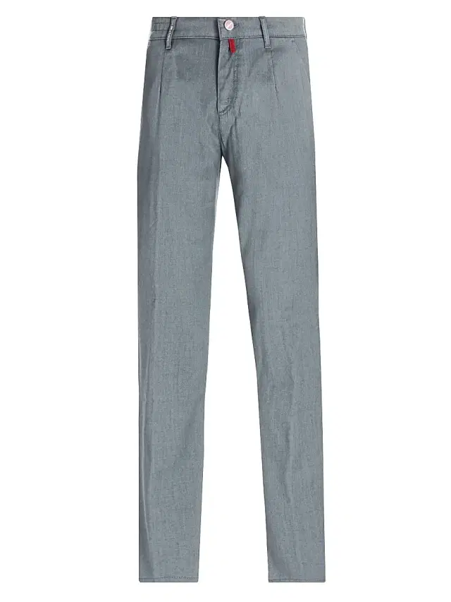 Kiton Men's Stretch-Cotton Flat-Front Trousers - Petroleum