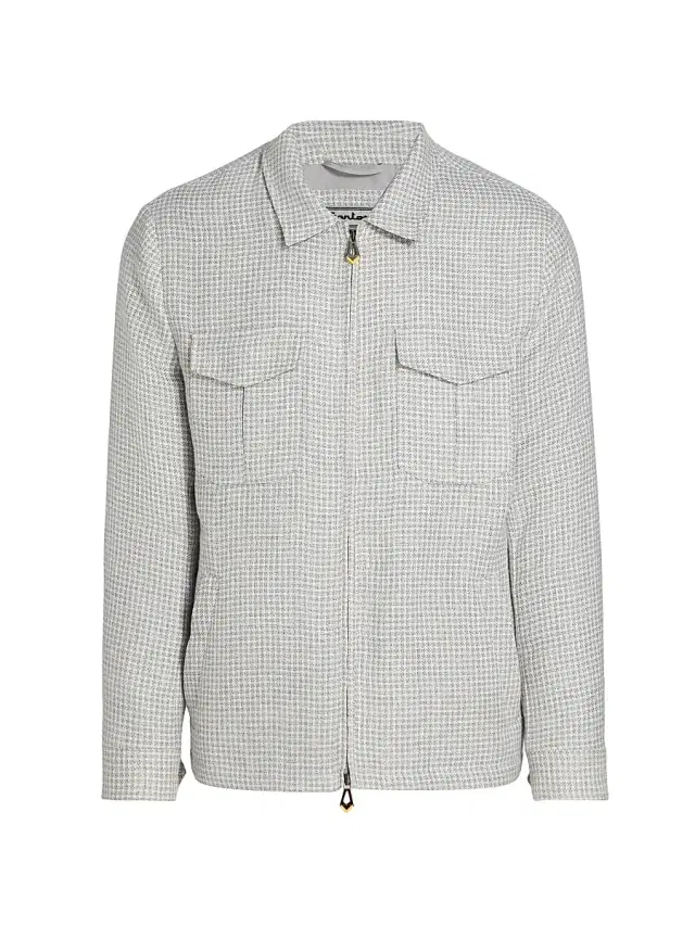 Sartorio Napoli Men's Joly Checked Linen-Blend Zip-Front Jacket - Grey