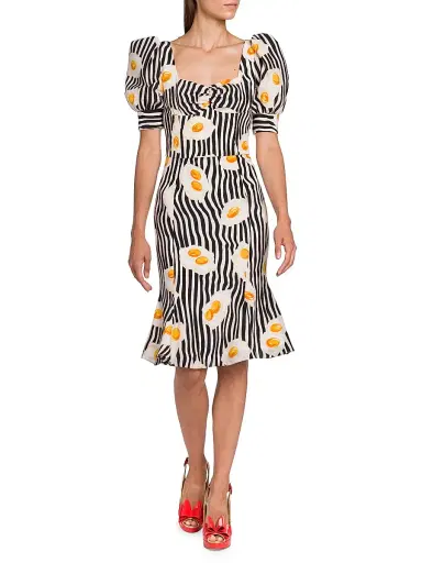 Moschino Women's Egg-Print Striped Midi Dress - Fantasy Print Black | Thumbnail 2