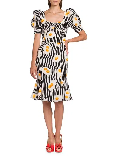 Moschino Women's Egg-Print Striped Midi Dress - Fantasy Print Black | Thumbnail 3