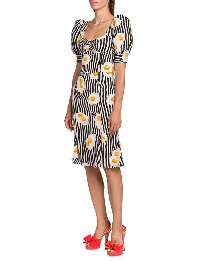 Moschino Women's Egg-Print Striped Midi Dress - Fantasy Print Black | Thumbnail 4