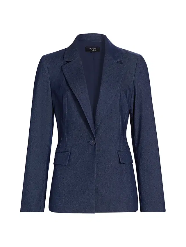 If Only Studio Women's Stretch-Denim Single-Breasted Blazer - Indigo Denim