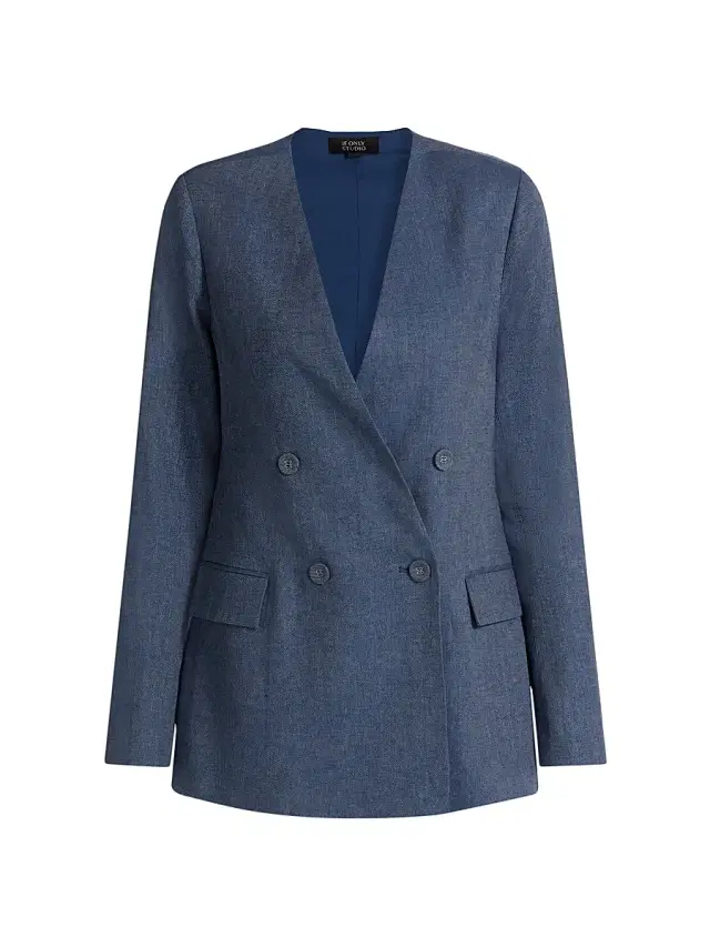 If Only Studio Women's Linen-Blend Double-Breasted Blazer - Industrial Blue