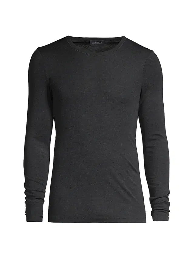 Hanro Men's Woolen Silk Long Sleeve Crewneck Tee - Charcoal