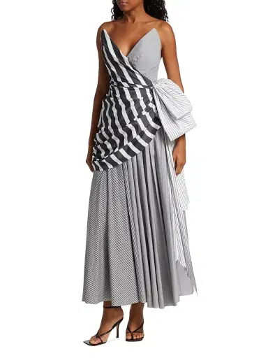 Christopher John Rogers Women's Strapless Draped Gown - Black Multi - Size 0 | Thumbnail 4