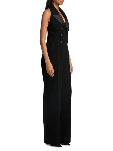 Sergio Hudson Women's Satin Lapel Halter Crepe Jumpsuit - Ebony - Size 10 | Thumbnail 4