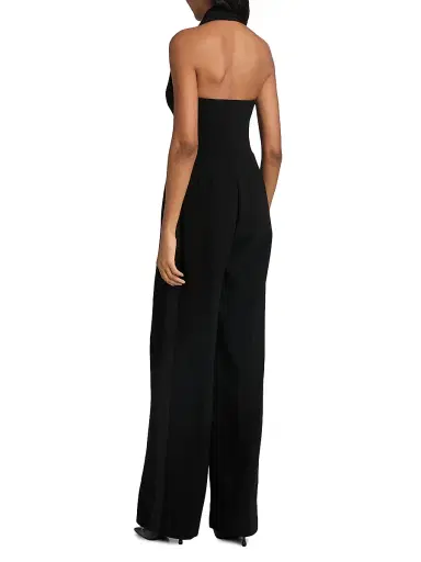 Sergio Hudson Women's Satin Lapel Halter Crepe Jumpsuit - Ebony - Size 10 | Thumbnail 5