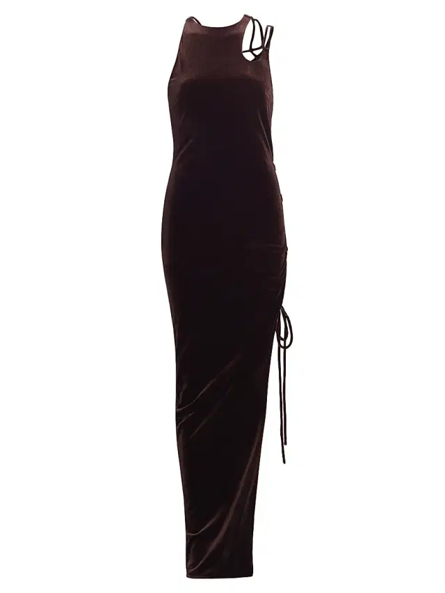 Monse Women's Lace-Up Velvet Maxi-Dress - Brown