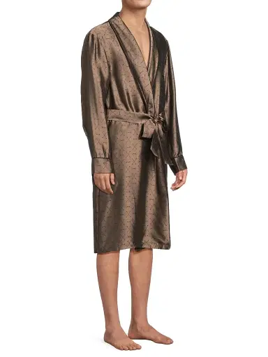 Fleur du Mal Men's Logo Jacquard Silk-Blend Robe - Shroom | Thumbnail 4 Fleur du Mal Men's Logo Jacquard Silk-Blend Robe - Shroom | Thumbnail 4