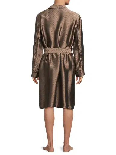 Fleur du Mal Men's Logo Jacquard Silk-Blend Robe - Shroom | Thumbnail 5 Fleur du Mal Men's Logo Jacquard Silk-Blend Robe - Shroom | Thumbnail 5