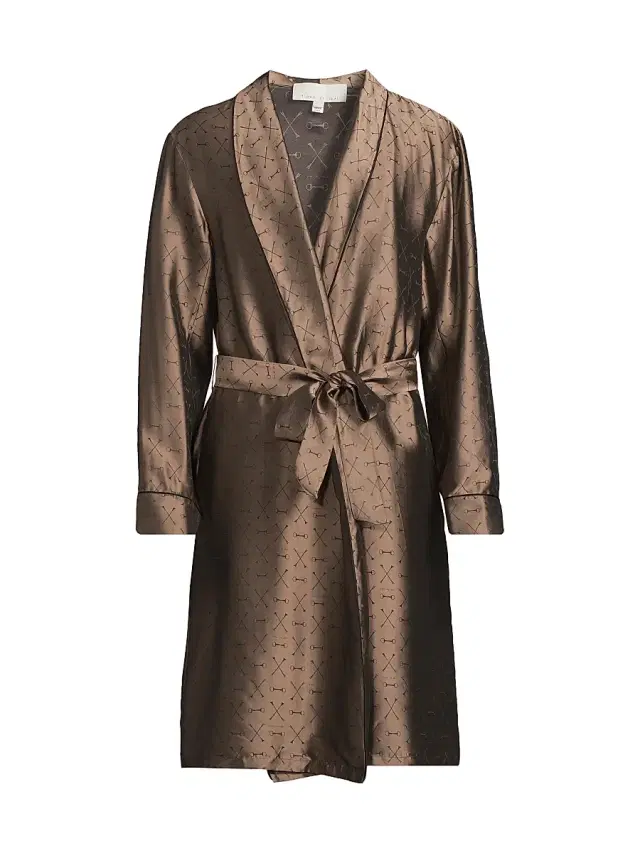 Fleur du Mal Men's Logo Jacquard Silk-Blend Robe - Shroom