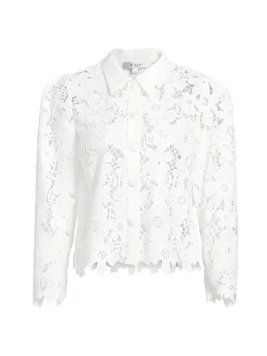 Milly Women's June Lace Button-Front Shirt - White | Thumbnail 1 Milly Women's June Lace Button-Front Shirt - White | Thumbnail 1