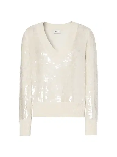 Milly Women's Ilaria Sequined V-Neck Sweater - Ecru | Thumbnail 1 Milly Women's Ilaria Sequined V-Neck Sweater - Ecru | Thumbnail 1