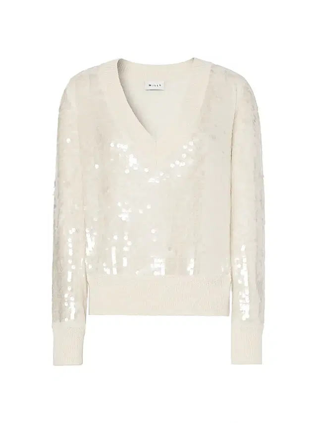 Milly Women's Ilaria Sequined V-Neck Sweater - Ecru