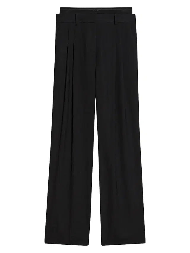 Helmut Lang Women's Double-Pleated Wool Trousers - Black
