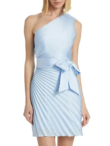 Milly Women's Estie Satin Pleated One-Shoulder Minidress - Ice Blue | Thumbnail 3 Milly Women's Estie Satin Pleated One-Shoulder Minidress - Ice Blue | Thumbnail 3